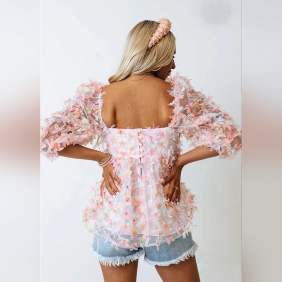 Storia 3D Butterfly Kiss Baby Doll Mesh Sheer Top Pink Rainbow Women's Size M - Picture 4 of 12